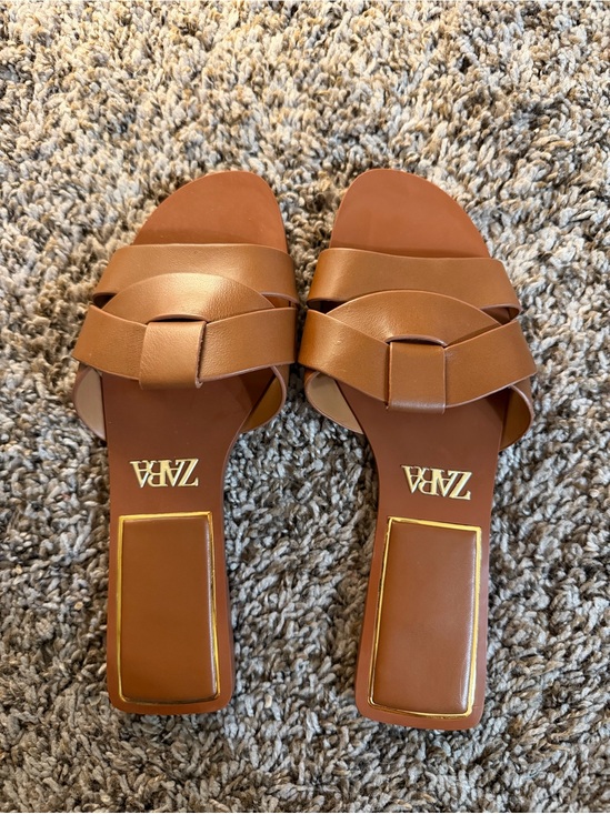 Zara Shoes - ZARA Cognac Brown Braided Strap Slide Mules